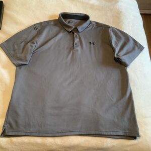 Under Armour Polo 2XL Men's Gray Heat Gear Regular Fit Logo Short Sleeve EUC
